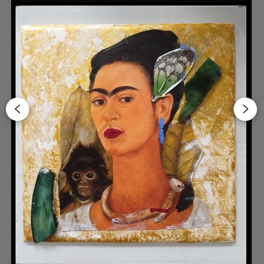 Frida Kahlo Collage Mixed Media On Tile 6x6 Edition 1 Only